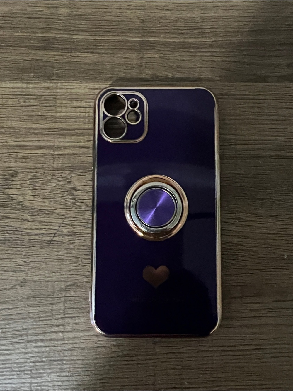Purple Phone Case with Gold Ring Grip and Heart Detail IPHONE XR